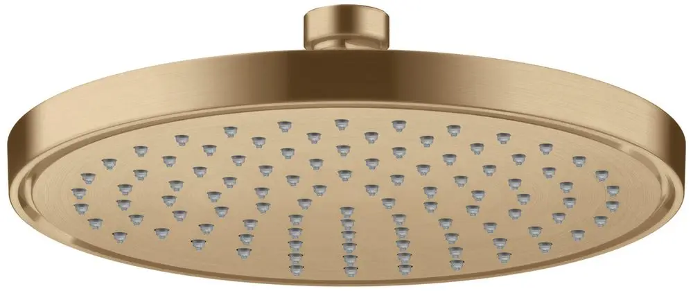 Runde Kopfbrause in brushed bronze mit mehreren Wasserhähnen. Hersteller ist AXOR. Montagekopf für Badezimmer-Anwendungen.